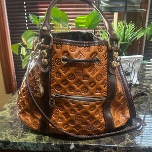 Marino Orlandi Brown Embossed Bucket Shoulder Bag